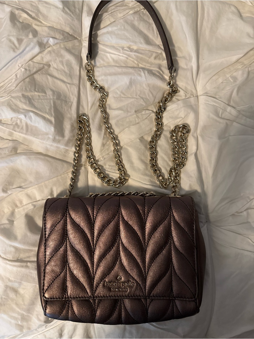 kate spade Metallic Quilted Shoulder Bag in Bronze